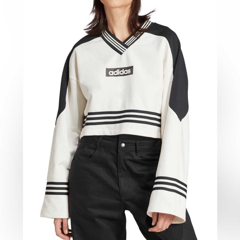 Adidas Black and White Striped Sweatshirt - Picture 2 of 5